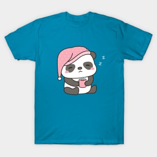 Cute Sleepy Little Panda With Coffee T-Shirt